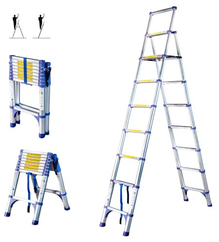 HOSTRÖM Escabeau 9 marches telescopique EXTENDACT9, Echelle telescopique 2,6m+2,3m, escabeau Pliable télescopique, H Max Travail 4,1m, Garantie 5 Ans