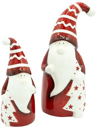 Heitmann Deco Keramik Nikolaus mit Tannenbaum, 2er Set, Rot Weiß