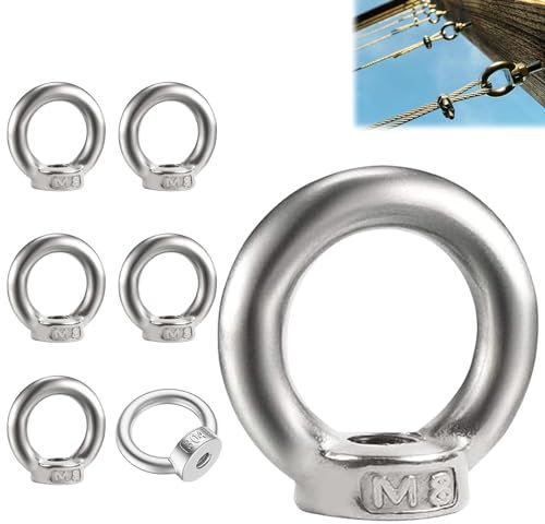 6 Pièces Écrous À Oeil, M8 Écrou à Oeil en Acier Inoxydable, M8 D'écrous À Anneau, Écrou à Anneau Bague, pour Les Accessoires de Levage et Raccord de Corde