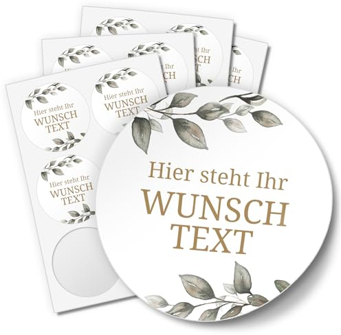 24 PERSONALISIERTE Aufkleber Wunschtext individualisiert Eukalyptus Blätter | Gastgeschenk Taufe Hochzeit Save the Date Geburtstag Namen Datum Etiketten rund 4cm