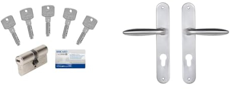 Bricard serrure à clé 15105 CYLINDRE A6, 30+30 Débrayable 5 Clés, Nickelé & 984051 Ensemble poignées zamak sur Plaque Esquisse pour Porte d'Entrée (pour Cylindre européen), Argent
