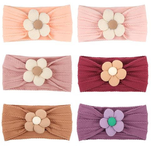 DRESHOW 6 Paket Nylonpannband för Nyfödda Babyflickor och Småbarn Hårband och Rosetter Hårtillbehör