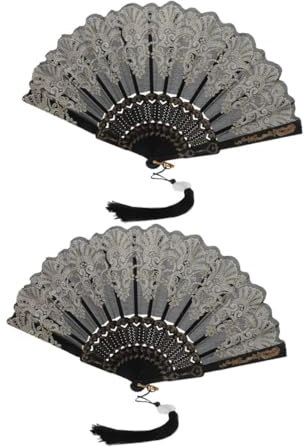 HAWILLOSCH Klassische Handfächer mit Stickerei im antiken Stil Quaste aus PP-Metallmaterial für Party-Auftritte