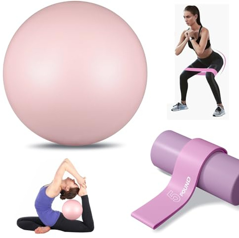 MEETOZ Pilates-Ball, 25 cm, Kernball mit elastischem Gurt, perfekt für Yoga, Physiotherapie, Kerntraining, Stärke, Balance, Stabilität (Rosa)