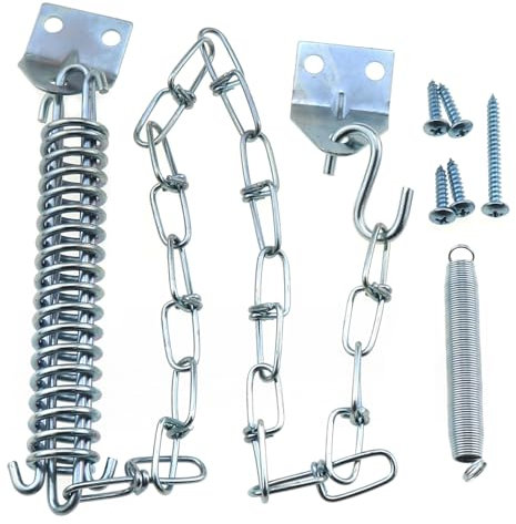 LUORNG 1 Set of Spring Loaded Screen Door Chain Set Silver Windproof Door Chain Heavy Duty Storm Door Hardware Suitable for Wooden Door Aluminium Door Composite Door