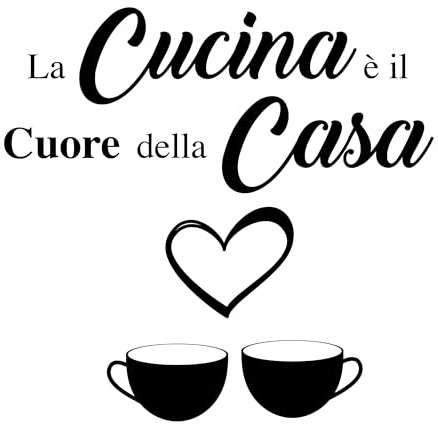 Adesivo Murale – Frase “La Cucina è il Cuore della Casa” – Sticker Decorativo in PVC Nero 51×49,6 cm – Scritte Adesive in Italiano Facili da Applicare