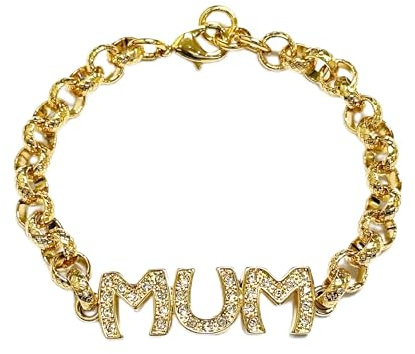THE BLING KING 8mm Gold Mum Belcher Bracelet with Clear Stones – 24g, 8-Inch – PVD Gold Plated Gift for Mum