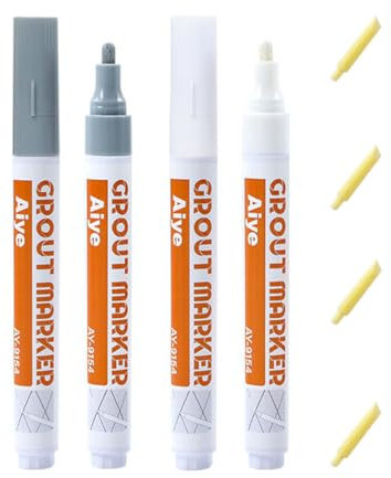 OUDQFCJ Rotulador de Lechada 4 Piezas Impermeable para Juntas de Azulejos, Tile Grout Pen, Limpia, Baldosas, Suelo, Blanqueador de, Restaura las de Baños y Cocinas (Blanco, Gris)