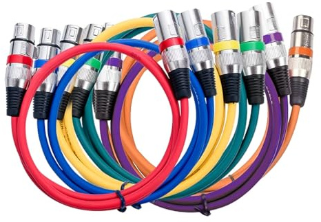 Laroal 6-pack mikrofonkabel XLR-kabel Mikrofonkabel hane till hona Balanserad XLR mikrofontråd DMX patchkabel (1m lila/röd/blå/orange/gul/grön)