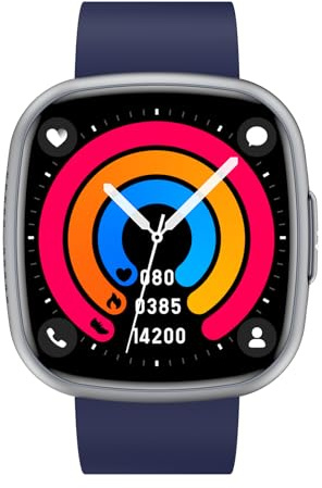 Knauermann NEO 2 (2025) - Schwarz Eckig - Gesundheitsuhr Smartwatch - EKG - HRV Funktion - BT Bluetooth - Schlafapnoe - Blutdruck - Silikonband Blau