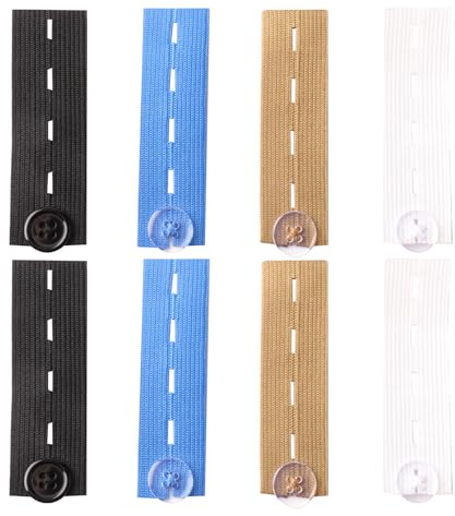 8 Stück Elastische Taillenverlängerungen, Verstellbare Knopfverlängerung, 25 x 82 mm, Bund-Expander für Männer und Frauen, für Jeans, Hosen und Röcke, Mehrfarbig (Schwarz, Blau, braun, Weiß)
