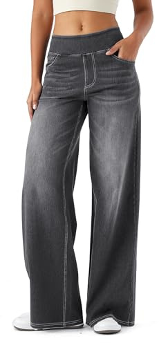 LaiEr Jeans a Gamba Larga Donne, Vita Alta, Gambe dritte, vestibilità Sciolta, Jeans Casual Molto Elastici, Adatto per Yoga, Fitness e Sport di Tempo Libero