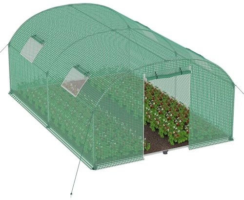 XMTECH Gewächshaus für den Garten, Tomatenhaus mit 4 Fenster, UV-beständig, mit verzinktem Stahlrahmen und Moskitonetz, ideal für Gemüse, Obst und Blumen, 3x4m 12m² Grün