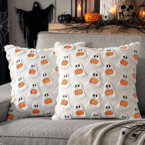 MIULEE Halloween Kissenbezug 45x45 cm Gruseliger Geist Kürbis Deko | Kissenbezüge für Sofa Festliche Kissen Deko Couchkissen