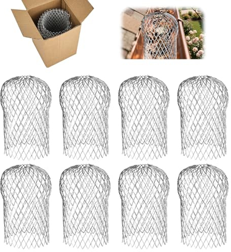 YYTECH 8 Pezzi Protezione per grondaie, Filtro per grondaie, Rete per grondaie in Metallo, parafoglie per canali di gronda, Protezione per Foglie, Filtro per Foglie,Adatto per un Diametro di 3 a 15 cm