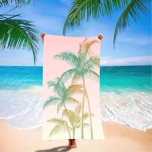 Palm Trees Large Beach Towels for Adults 72 x 32 inch, Pink Microfibre Beach Towel, Swimming Towels for Adults Quick Dry Sand Free Lightweight Sweat for Travel, Pool, Holiday, Yoga, Gym Sports 9X-5