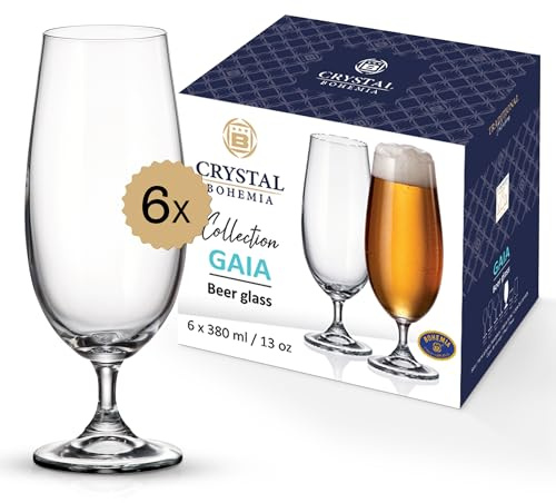 Crystal Bohemia Biergläser - 6er Set, je 380 ml, spülmaschinenfest, langlebig, kratzfest & elegant - Hochwertige Gläser aus Kristallglas - Ideal als Geschenk für Bierliebhaber