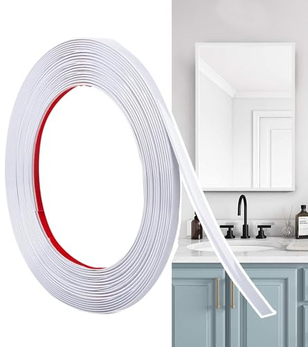 Hengrongshen Moulure Décorative Autoadhésive Blanc Mat (12M x 0.65cm) Peler et Coller, Bandes Murales en PVC Flexibles, idéales pour Mur, Miroir, Plafond, Sol, Armoire, Carrelage, Bords, Moulures DIY