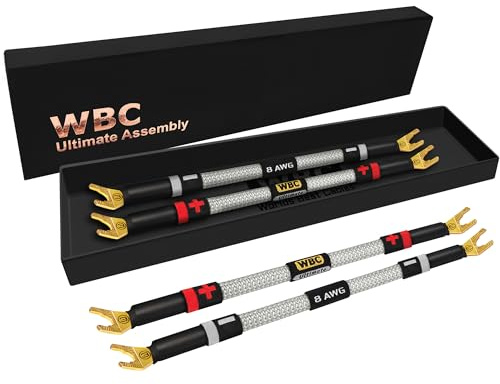 WORLDS BEST CABLES 4 Units - 8 Inch Ultimate - 8 AWG - Ultra-Pure OFC - Premium Audiophile HiFi Speaker Jumper Cables with Eminence Gold Spade Plugs & Silver Tweed Jacket