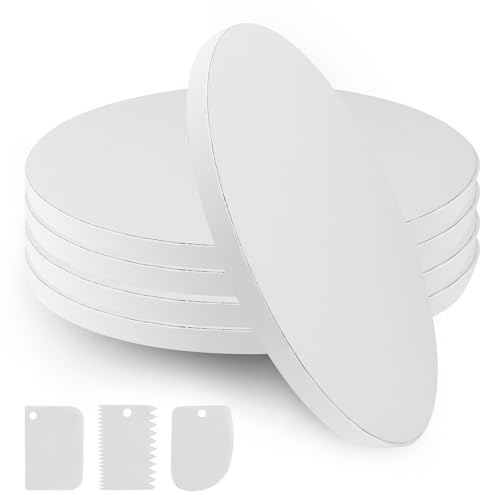 5 stycken tårtbrädor, rund tårttallrik, 25 cm x 12 mm tjock, vit kaksula, återanvändbar rund tårthållare, tårtbricka för transport av tårtor och desserter på 8–10 tum.