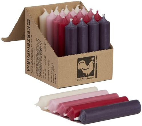 Kerzenfarm Hahn Stabkerzen Bunt Kerzenset 25 Stück, 100mm x 22mm, Durchgefärbte Spitzkerzen, 5+ Stunden Brenndauer, Made in Germany - Ohne Tropfen & Rußen - Unparfümierte und RAL-Zertifiziert