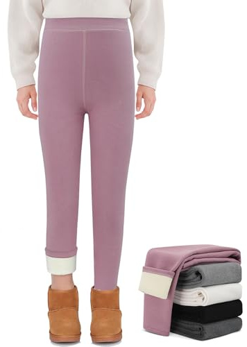 MASOCIO Termoleggings flickor fodrade leggings barn långa varma vinterbyxor storlek 104–158, ROSA, 134-140
