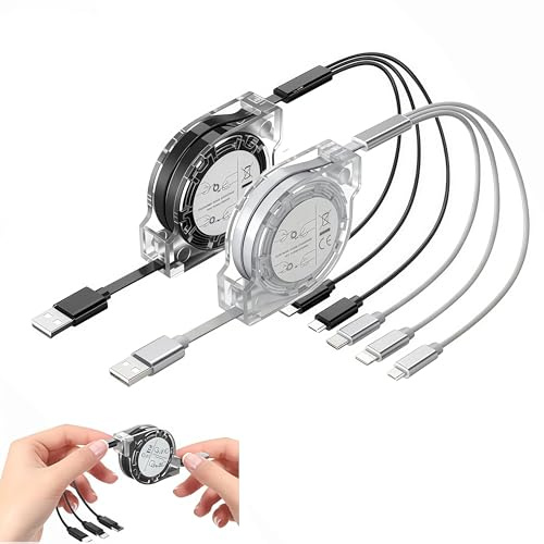 3 in 1 Charging Cable 3in, USB Extension Cable 2pcs, 5 Gears Retractable USB C Cable with Lightning, Micro USB, Type C Port, Charge Multiple Devices, compatible with iPhone, Samsung, Huawei