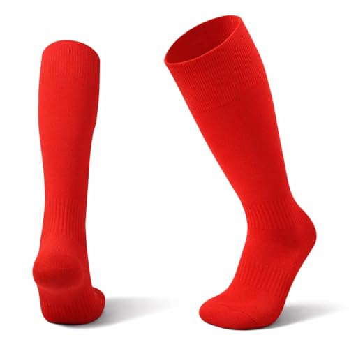 1STLY Calzettoni Calcio Bambini al Ginocchio 32-37, Colori assortiti | Calzettoni calcio bambini traspiranti con bordo stabile e compressione leggera, ideali con parastinchi per sport e scuola