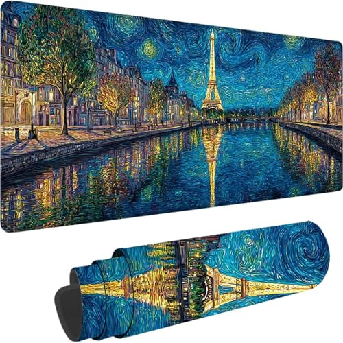 Bleu Tapis de Souris Gamer, Grand Tapis de Souris XXL 1200 x 600 x 3 mm, Tour Eiffel Mouse Pad Gaming Accessoire Lavable, Antidérapante Mousepad Améliore la précision et la Vitesse pour Gamer w-966