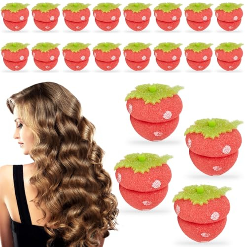 20 Stück Schwamm Lockenwickler über Nacht, Erdbeeren Hair Rollers, Schaum Haar Roller, Erdbeer Weiche Lockenwickler, Erdbeer Lockenwickler, für DIY Haar-Styling Salon Frisuren