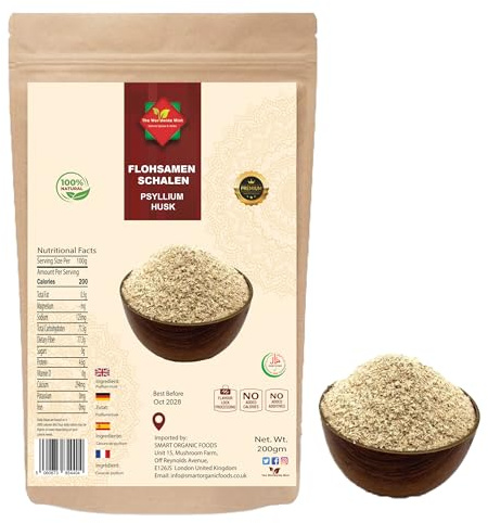 Cosses de psyllium (Psyllium Husk) 200 g | Complément de fibres facile à mélanger | Poudre finement moulue et non OGM pour favoriser la régularité