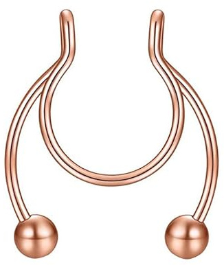 Nasenringe, 1 Stück, Nasenring, Hoop 18 Gauge Nicht-Piercing, Edelstahl, Clip auf Septum, Clicker, Nase, Hoop, Ring, doppelter Schmuck (Roségold, Einheitsgröße)