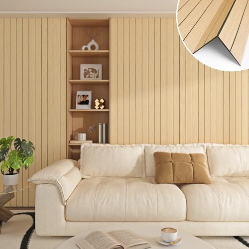 Yenhome Chêne Panneau Bois Mural Decoratif Salon Bureau 90x500cm Panneaux Muraux Adhesif PVC Interieur pour Chambre Plafond Chêne Epais Papier Peint Tasseau de Bois 3D pour Plafond Couloir Mur Télé