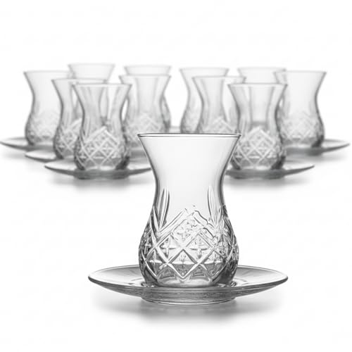 Der-Porzellan-Laden by Pasabahce Timeless Teegläser 170ml, 12er Set, Gläser aus Kristallglas, Facettenschliff, spülmaschinengeeignet