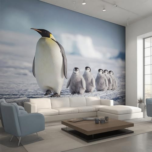Generisch Vlies Fototapete Pinguin 300x210 cm, Tapete Grau Weiß Tapeten Vliestapete Wohnzimmer Antarktis Tier Schlafzimmer Wandtapete Ornamente Mustertapete W&70