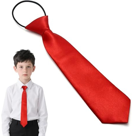 Girejujon Adjustable Elastic Pre-Tied Necktie for Children, 28cm Red Satin Finish, Unisex Design for Boys & Girls