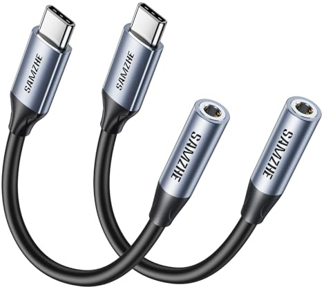 Adaptador de auriculares USB C a conector de 3,5 mm, 2 paquetes de auriculares tipo C a 3,5 mm, adaptador de auriculares auxiliar a USB C para Samsung Galaxy, iPad Pro, Huawei, Xiaomi y más tipo C