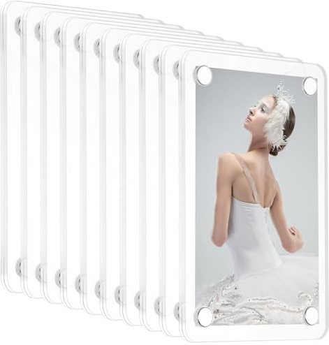 Ainiv 10 Sets (20 Panels) Acrylic Fridge Magnetic Frame, 3.5x2.4in (9x6cm) Single Panel 2mm, Thick Clear Double Sided Magnet Frame, Acrylic Transparent Photo Block, Frameless Photo Display