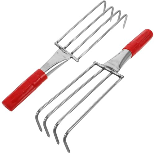 SUPVOX Rastrello per Vongole da Spiaggia in Acciaio Inox 32cm a 4 Punte – Set 2 Pezzi con Testina Raschiatrice per Raccolta Molluschi e Conchiglie – Strumento Manuale per Scavare