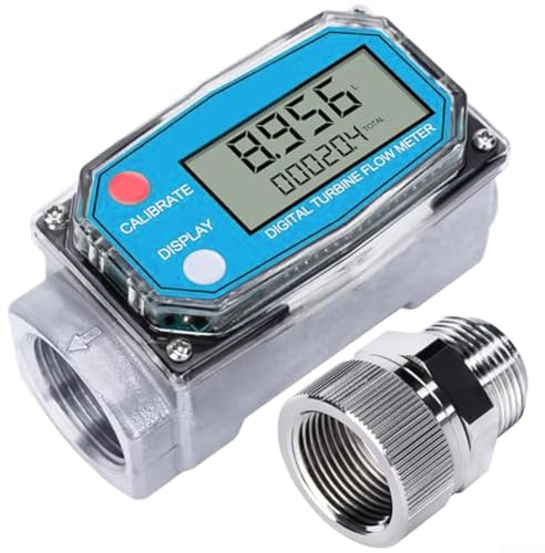 Medidor de flujo de turbina para combustible y agua, queroseno metanol, pantalla LCD digital de 3/4 pulgadas, cuerpo de aleación de aluminio con junta giratoria de 360 grados, (1 pulgada)