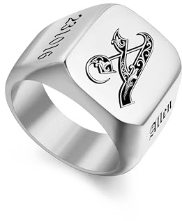 MMXX Anillo Sello Personalizados para Hombre Mujere Anillos de Acero Inoxidable con Iniciales Grabadas Nombre Fecha Regalo Personalizado para Padre Esposo Paquete con Ajustadores de Tamaño (A1#10)