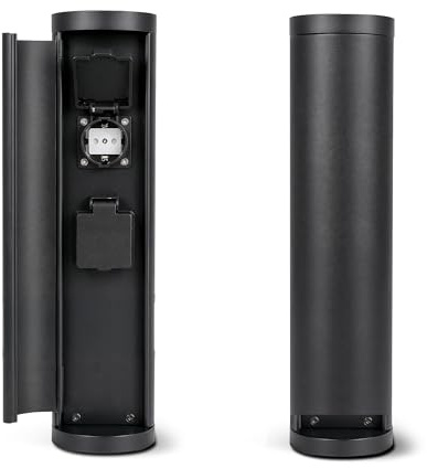 SSC-LUXon 2x PALISO Design Steckdosensäule mit 2x Steckdosen für Garten & Außen - Energiesäule mit Tür schwarz IP44 Höhe 39,5 cm