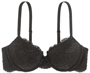 Dorina Reggiseno Donna Lianne Demi – Leggermente Imbottito, Pizzo Floreale con Bordo Festonato, con Ferretto, Coppe Preformate e Fasce in Morbido Tessuto Micro, Nero