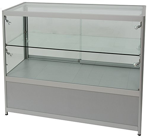 Dila GmbH Thekenvitrine mit Beleuchtung Holzverblendung u. abschließbarer Glasschiebetür, Verkaufstheke Ladentheke Ladeneinrichtung Vitrine Verkaufstisch Ausstellungsvitrine