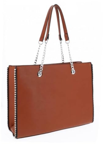 Double Tree Sac à Main Femmes Chaîne Perle Bille Clou - Cours Grand Format A4 Lycée - Cabas Shopping Fourre-Tout Taille XL - Porté Epaule Ville Similicuir PU - Chic Tendance