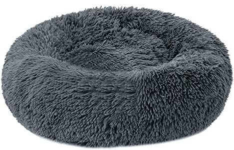 Aldenhoven Goods Hundebett Plüsch Rund Katzenbett Hundekissen Katzenkissen Donut Hundekörbchen (Dunkelgrau, 70 cm)