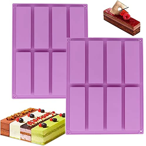 2PCS Rectangle Granola Silicone Moulds, Cereal & Energy Bar Maker for Chocolate Truffles, Bread, Brownie, Cheesecake & Cornbread (Purple)