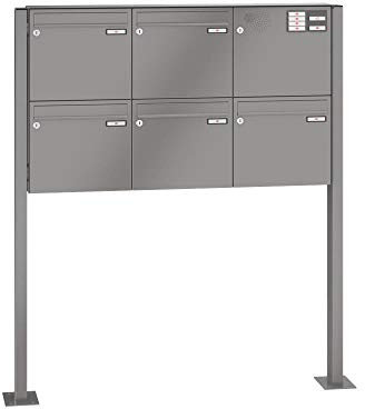 RENZ/Basic B / 5er Freistehende Briefkastenanlage Standbriefkasten mit Sprechfeld/RAL-Farbe 9007 Volumen 12 L/mit Fußplatten/Dein-Briefkasten.de