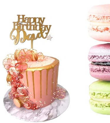 Happy Birthday Dad Cake Topper Acrylic Gold Decoration Cake Toppers (GOLD)