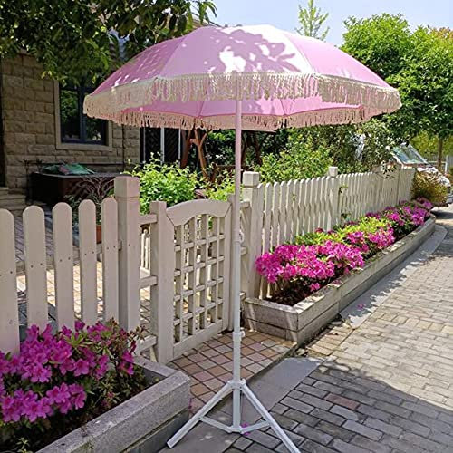 ACXZ 4.6ft / 140cm Parasol de Patio extérieur léger Portable, Parasol de Plage avec Parasol de Table de marché Rose à Franges, pour pelouse/Piscine/terrasse (sans Base)